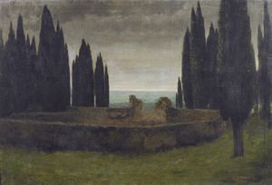 BERTOLOTTI CESARE (1854 - 1932) - Paesaggio con cipressi.