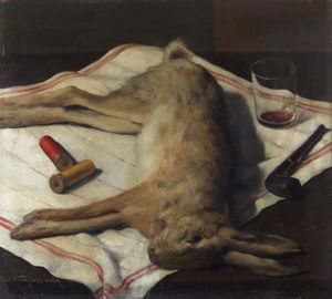 GUSSONI VITTORIO (1893 - 1968) - Natura morta con lepre.