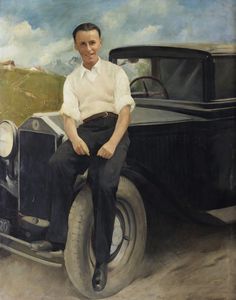 LOCATELLI LUIGI (1904 - 1983) - Ritratto di giovane con autovettura.