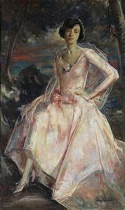 LOCATELLI LUIGI (1904 - 1983) - Ritratto di donna in un paesaggio.