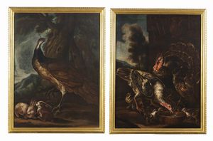 GIOVANNI CRIVELLI DETTO IL CRIVELLINO (1690 - 1750) - Coppia di nature morte con cacciagione.