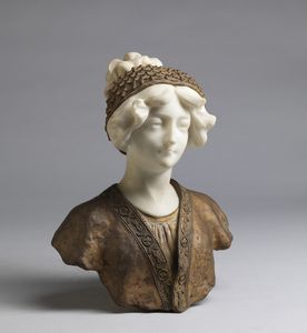 GORY AFFORTUNATO (1895 - 1925) - Mezzobusto di fanciulla in marmo e bronzo dorato.