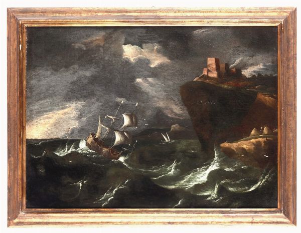 Marina al chiaro di luna, Scena di tempesta  - Asta Dipinti Antichi - Associazione Nazionale - Case d'Asta italiane