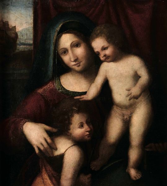 Tura detto Tura Mantovano Gianfrancesco : Madonna con Bambino e San Giovannino  - Asta Dipinti Antichi - Associazione Nazionale - Case d'Asta italiane