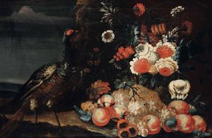 Nature morte con fiori, tacchino e pavone  - Asta Dipinti Antichi - Associazione Nazionale - Case d'Asta italiane