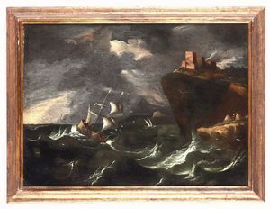 Marina al chiaro di luna, Scena di tempesta  - Asta Dipinti Antichi - Associazione Nazionale - Case d'Asta italiane