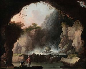 Fidanza Francesco : Paesaggio con grotta e cascata  - Asta Dipinti Antichi - Associazione Nazionale - Case d'Asta italiane
