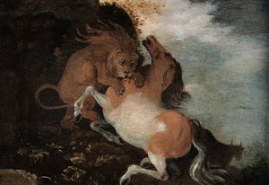 Savery Roelant - Leone che attacca un cavallo