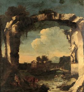 Travi Antonio - Paesaggio con rovine e figure
