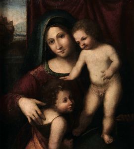Tura detto Tura Mantovano Gianfrancesco : Madonna con Bambino e San Giovannino  - Asta Dipinti Antichi - Associazione Nazionale - Case d'Asta italiane