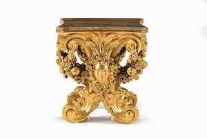 Tavolino in legno intagliato e dorato con piano in marmo, XIX secolo  - Asta Importanti Sculture, Arredi e Oggetti d'Arte - Associazione Nazionale - Case d'Asta italiane
