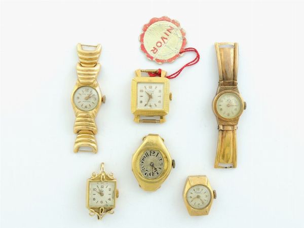 Sei orologi da polso per donna Class Watch, Las, Nicor, K2, Mediator e marca illeg. in oro giallo  - Asta Orologi - Associazione Nazionale - Case d'Asta italiane