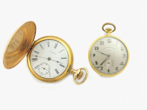 Due orologi da tasca Waltham Mass in metalli vari e Mara in oro giallo  - Asta Orologi - Associazione Nazionale - Case d'Asta italiane