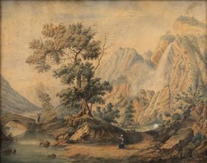 ENRICO TIRONE Torino XIX secolo - Paesaggio montano 1858