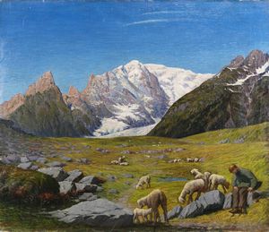 PITTORE ANONIMO DEL XIX SECOLO - Pascolo in alta montagna 1890 circa