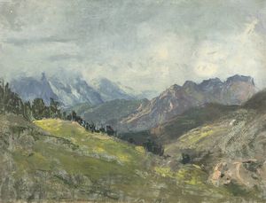 MARCO CALDERINI Torino 1850 - 1941 - Paesaggio di montagna