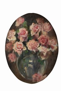 LUIGI SERRALUNGA Torino 1880 - 1940 - Vaso di rose rosa