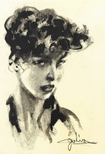 GOLIA (Eugenio Colmo) Torino 1885 - 1967 : Ritratto femminile  - Asta Asta 168 : Dipinti e sculture del '900 - Associazione Nazionale - Case d'Asta italiane