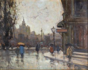 VENANZIO ZOLLA GB 1880 - 1961 Torino - Londra sotto la pioggia