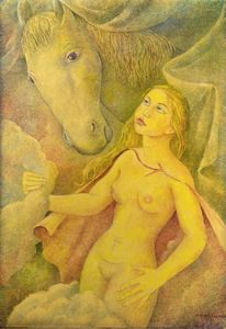 GEMMA VERCELLI Torino 1916 - 1995 Montecarlo - Nudo di fanciulla e cavallo