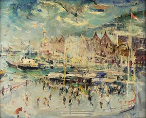 MICHELE BARETTA Vigone (TO) 1916 - 1987 - Mercato del pesce a Bergen 1973