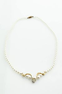 GIROCOLLO - Lunghezza cm 40 composto da un filo di perle giapponesi del diam di mm 3 0 a 7 0 a scalare  intervallate da nastro  [..]