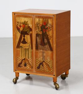 SCREMIN LUIGI (1896 - 1983) - Cabinet disegnata da cartone preparatorio di Marino Meo, produzione Fratelli Scremin, Belluno anni '40.