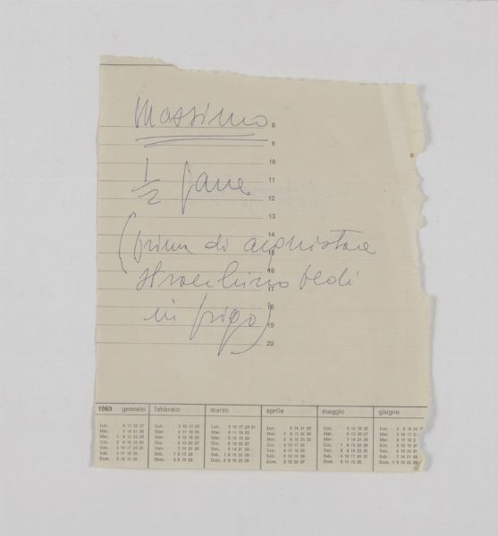 Mesciulam Plinio : Comunicazione su foglio di calendario, 1975  - Asta Arte Moderna e Contemporanea | Asta a Tempo - Associazione Nazionale - Case d'Asta italiane