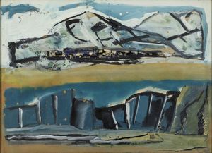 SIRONI MARIO - Composizione con paesaggio, 1952 ca