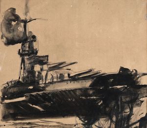 SIRONI MARIO - Studio per illustrazione - Nave da guerra, seconda met degli anni  30