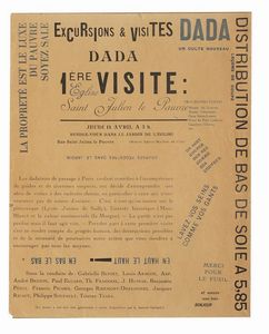 AA.VV. - Excursions & visites DADA. Première visite: Eglise Saint Julien le Pauvre (Paris), 1921 (aprile), foglio stampato al recto 27x21,5 cm.
