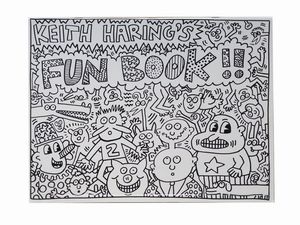 Keith Haring - Keith Harings Fun Book!!, (Bordeaux), Capc Musee Dart Contemporain, [stampa: Sur les Presses et avec la participation de Publiprim], 1985 (14 dicembre), 33 x 43,5 cm., brossura, pp. [24].
