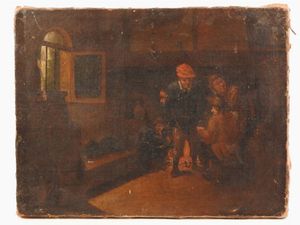 Maniera della pittura olandese del Seicento, XIX/XX secolo - Interno di taverna con personaggi e Veduta d'interno con figure