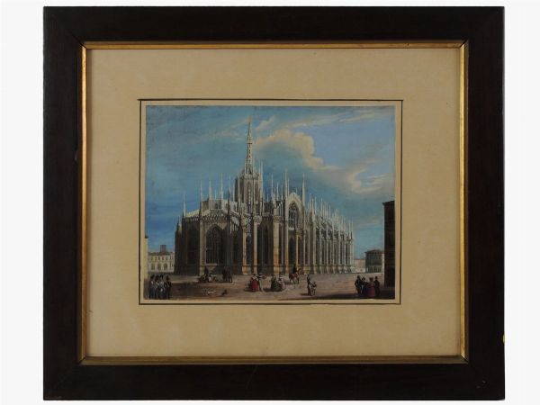 Veduta del Duomo di Milano  - Asta Arredi e Dipinti da un appartamento milanese - Associazione Nazionale - Case d'Asta italiane
