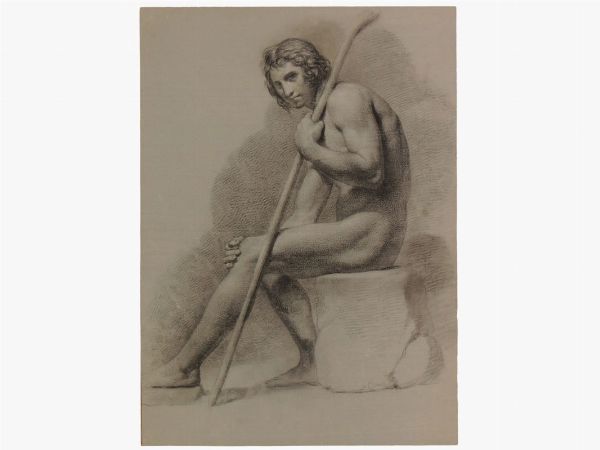 Luigi Sabatelli attribuito : Due nudi maschili  - Asta Arredi e Dipinti da un appartamento milanese - Associazione Nazionale - Case d'Asta italiane