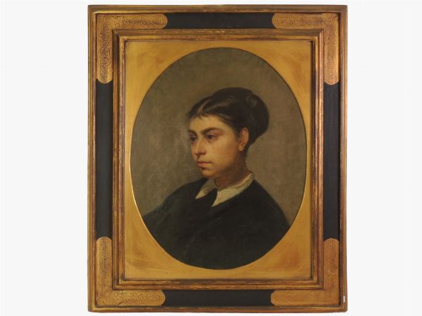 Scuola lombarda : Ritratto femminile  - Asta Arredi e Dipinti da un appartamento milanese - Associazione Nazionale - Case d'Asta italiane
