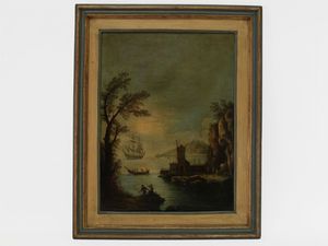 Cerchia di Paolo Anesi, XVIII/XIX secolo - Paesaggi fluviali con architetture e personaggi