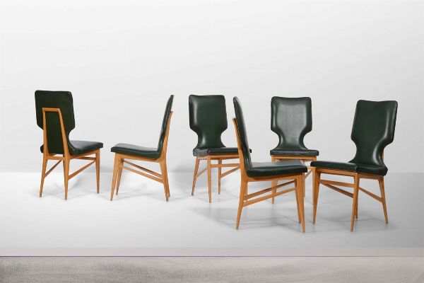 Sei sedie con struttura e sostegni in legno e rivestimento in skai.  - Asta Design - Associazione Nazionale - Case d'Asta italiane