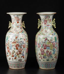 Arte Cinese - 'Coppia di vasi Canton in porcellana famiglia rosa Cina, XX secolo '