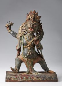 Arte Himalayana - 'Scultura in legno e terracotta raffigurante VajrapaniNepal, XVII secolo'
