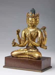 Arte Himalayana - 'Bronzo dorato raffigurante AvalokitesvaraTibet, XV-XVI secolo'