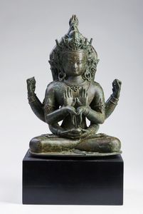 Arte Himalayana - 'Grande bronzo raffigurante Manjushri NamasangitiNepal, XVI-XVII secolo'