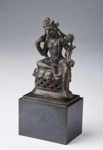 Arte Indiana - 'Importante bronzo raffigurante Avalokitesvara riflessivoPakistan, cultura della valle dello Swat, VII secolo'
