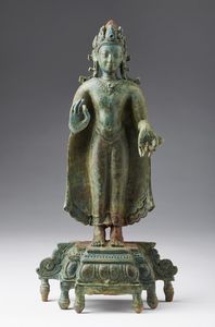 Arte Sud-Est Asiatico - 'Bronzo raffigurante Buddha ShakyamuniCambogia o Birmania, impero Khmer (?), XII secolo'