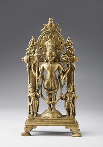 Arte Indiana - 'Altare in ottone raffigurante VishnuIndia, Himachal Pradesh, XII secolo '