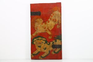 Arte Himalayana - 'Grande porta con leoniTibet, inizio XX secolo '