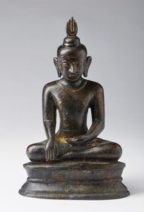 Arte Sud-Est Asiatico - 'Scultura in bronzo raffigurante Buddha Birmania, XV/XVI secolo  '