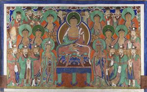 Arte Sud-Est Asiatico - 'Grande dipinto buddista raffiguranteTejaprabha assiso in trono Corea, dinastia Choson, XVIII - XIX secolo'