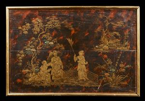 Arte Cinese - 'Pannello in legno laccato con scene cortesi Francia o Piemonte, seconda met XVIII secolo '