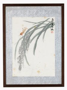 Arte Cinese - 'Cavalletta su foglia di risoCina, inizi XX secolo '